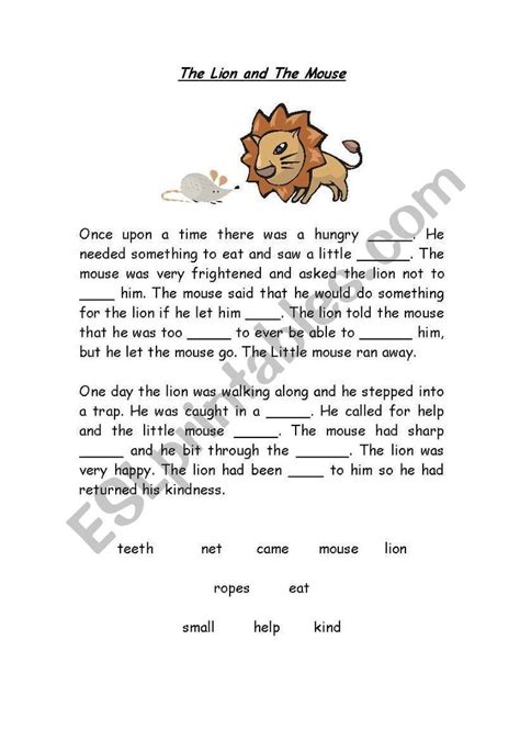 Fable The Mouse And The Lion Esl Worksheet By Face2face English