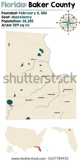 Large Detailed Map Baker County Florida Stock Vector Royalty Free