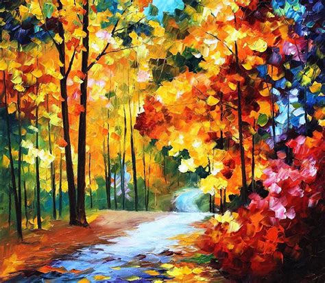 Red Fall Palette Knife Oil Painting On Canvas By Leonid