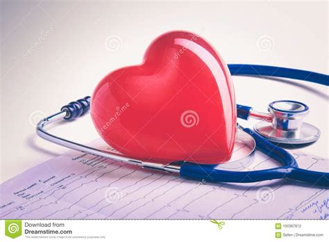 Red Heart And A Stethoscope On Desk Stock Photo Image Of Diagnose
