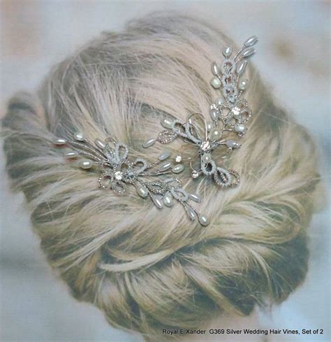 Silver Beaded Vines Wedding Hair Vines Set Of 2 Vine Hair Etsy Hair