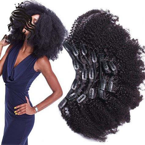 Afro Kinky Curly Clip Ins Remy Human Hair Natural Clip In Hair Extensions G SET Full Head Set