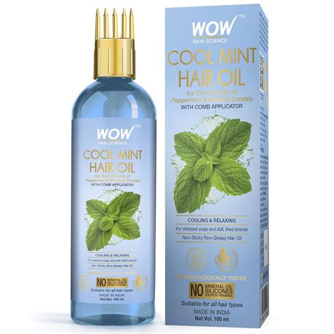 WOW Skin Science Cool Mint Hair Oil - with Comb Applicator - Non Sticky