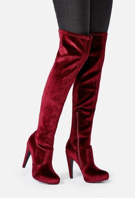 Justfab Knee High Velvet Burgundy Boots High Stiletto Heels