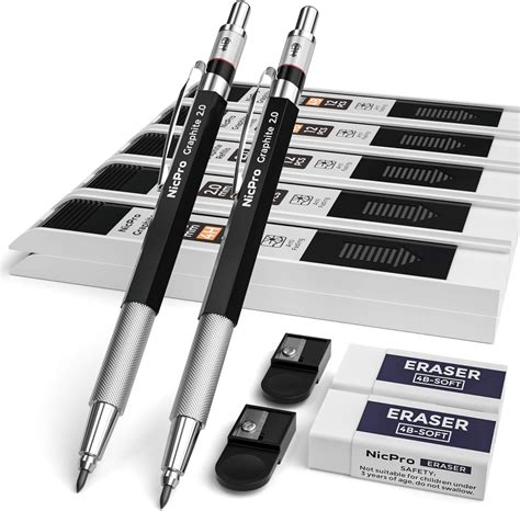 Nicpro 2mm Metal Mechanical Pencil Set 2pcs Lead Holder 2