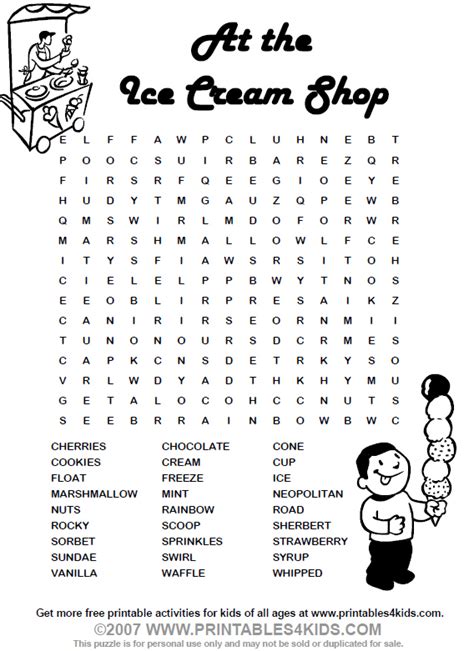 These free printable word searches are great for improving vocabulary, and your kids will love them! Fun - Shark's Ice Cream