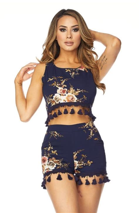 floral sleeveless tassel crop top and matching shorts 2 piece set blazer and shorts floral