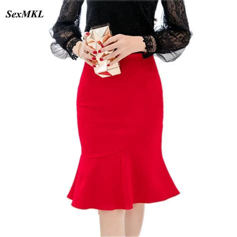 Sexmkl Oversized Women Red Pencil Skirt Faldas Mujer Moda 2023 Korean Elegant Sexy Ruffle Skirt
