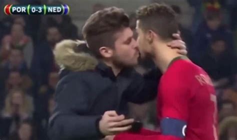 Watch Cristiano Ronaldo Almost Kissed By Pitch Invader During Defeat To Netherlands Football