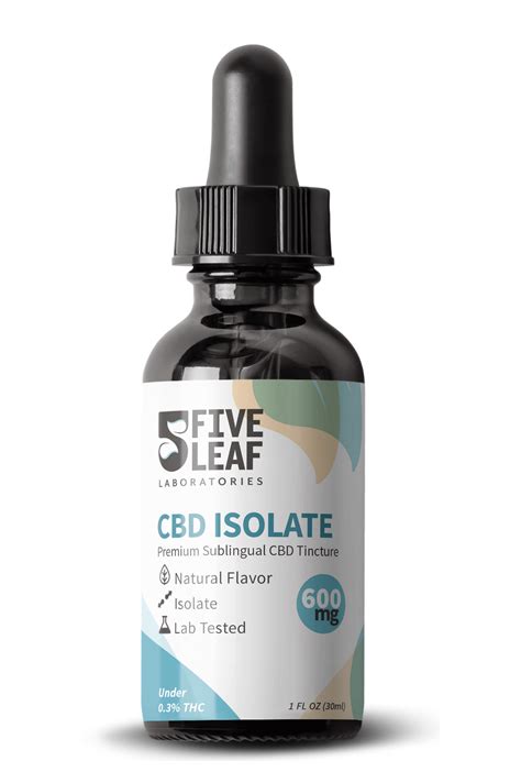 600mg Cbd Isolate Tincture Natural Flavor Five Leaf Labs