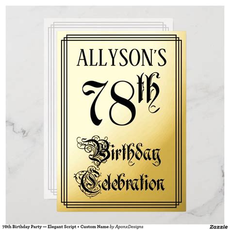 78th Birthday Party — Elegant Script Custom Name Foil Invitation