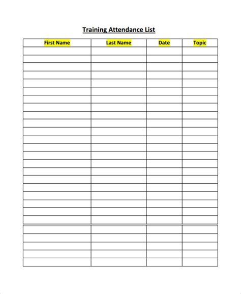 Free 9 Sample Attendance List Templates In Pdf Ms Word Excel