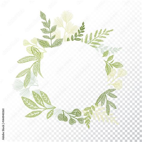 Vecteur Stock Circle Floral Frame With Hand Drawn Branches And Leaves