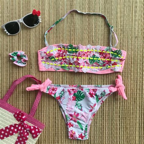 BiquÍni Infantil Floral Detalhe Top RosÊ Dondoca Moda Praia