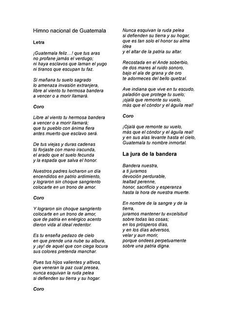 Himno Nacional De Guatemala Si Tu Suelo Sagrado Lo Amenaza Extranjera