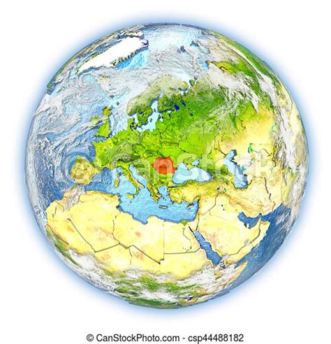 Romania On Earth Isolated Romania Highlighted In Red On Planet Earth
