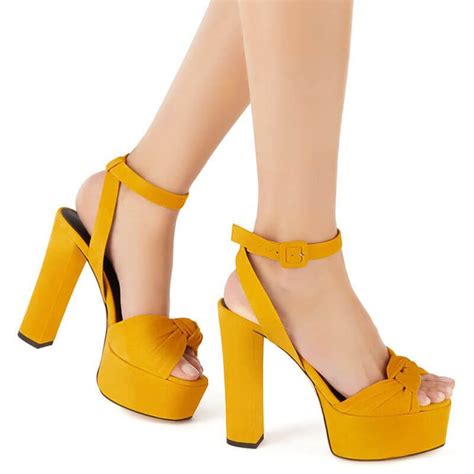 Yellow Summer Suede Peep Toe Platform High Heel Sandals High Heel