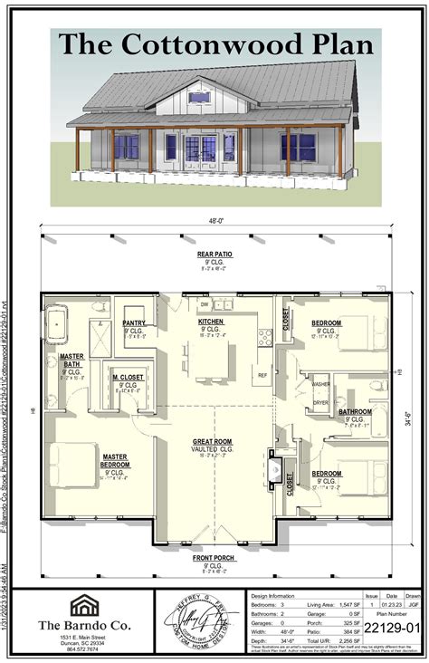 the cottonwood plan is shown in two different views, with one bedroom