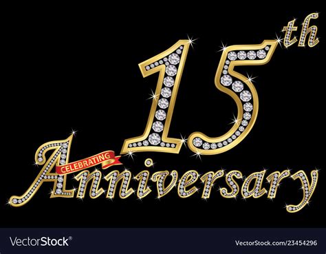Celebrating 15th Anniversary Golden Sign Vector Image