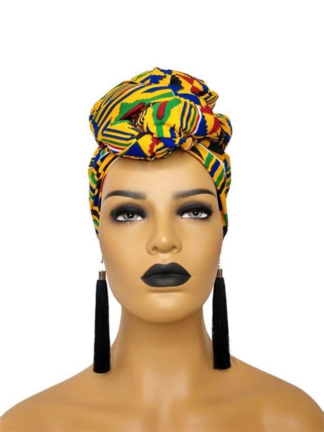 African Head Wraps For Women In Kente Print Fabric Ankara Etsy Head Wraps For Women African