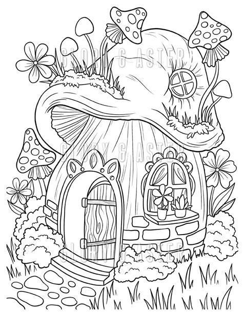 Mushroom Fairy House Coloring Page Coloring Sheets Magic Etsy Witch