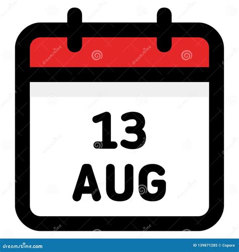 13 August Calendar Icon Vector Illustration Stock Vector