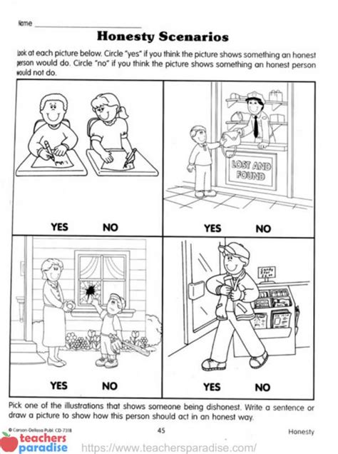 Honesty Worksheets For Kindergarten