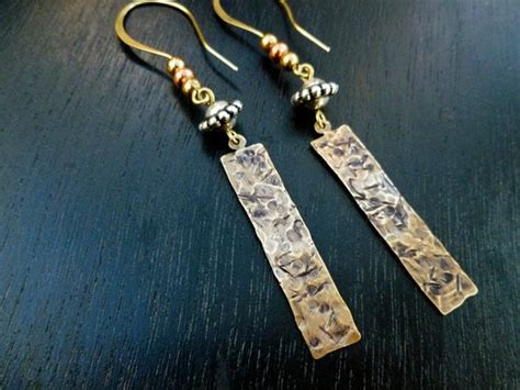 Boho Style Textured Brass Dangle Earrings Boho By Gypsyinmyblood