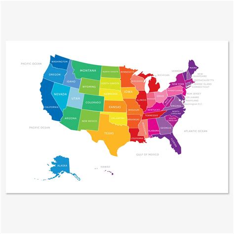 Map Of The United States Usa Map In Bright Colors Etsy