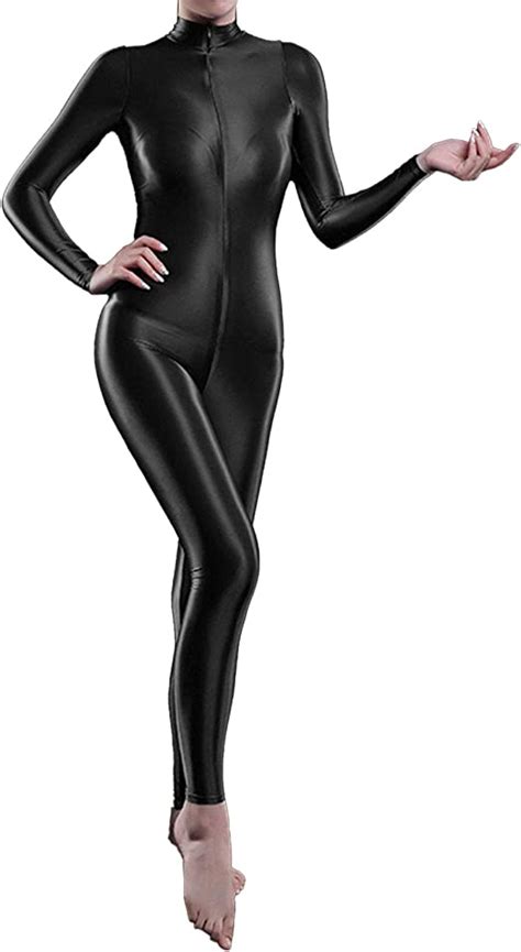Aislor Womens One Piece Long Sleeve Zipper Jumpsuit Skin Tight Full Body Leotard Tights