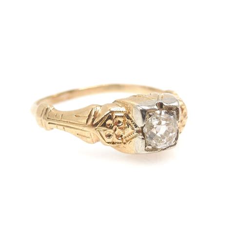 Quarter Carat Old Mine Cut Diamond Engagement Ring In Bicolor Gold A