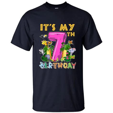 Its My 7th Birthday Safari Jungle Zoo Birthday 7 Year Old Tall T Shirt