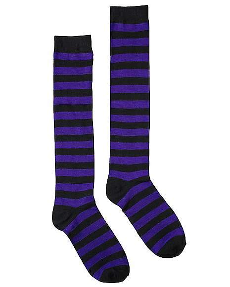 Black And Purple Striped Knee High Socks