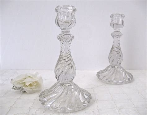 Vintage Fostoria Candlesticks Swirl Glass Pattern Twisted Etsy Uk Candlesticks Clear