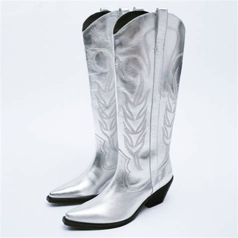 Western Silver Metallic Boot Metallic Cowboy Boots Silver Womens