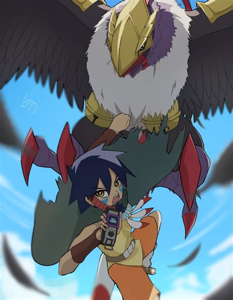 Noguchi Ikuto Digimon Highres 1boy Armor Bird Blue Eyes Monster