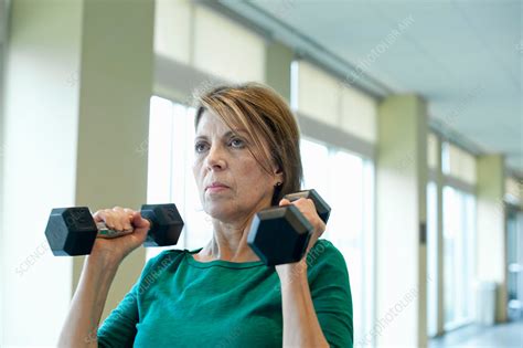Older Woman Lifting Weights In Gym Stock Image F0054821 Science