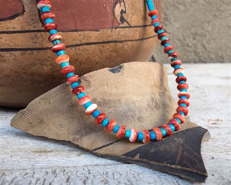 Spiny Oyster Bead Turquoise Heishi Necklace For Women Native