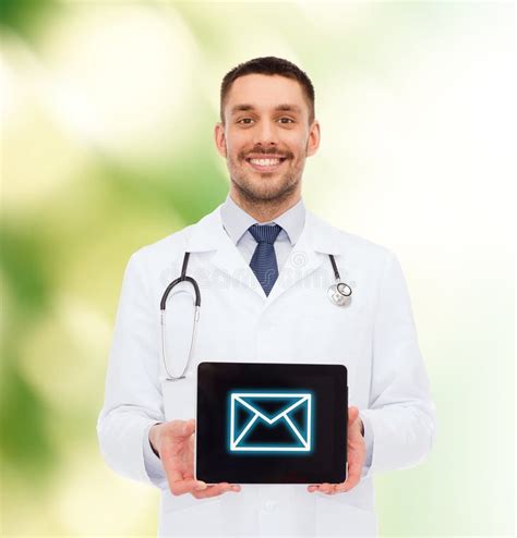 Smiling Male Doctor With Tablet Pc Stock Image Image Of Display