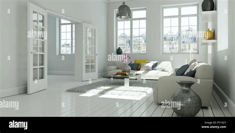 Modern White Living Room Interior Design Stock Photo Alamy