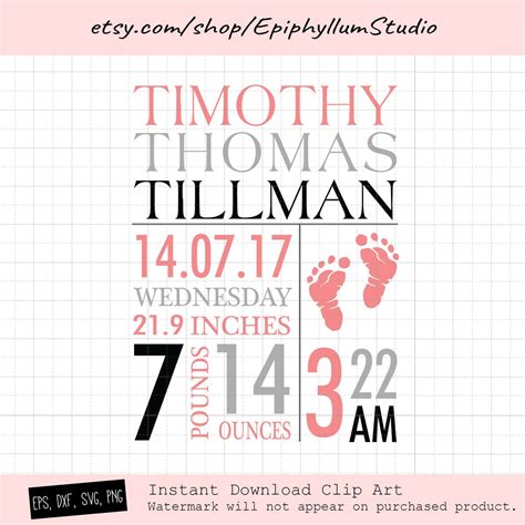 Baby Birth Announcement Svg Birth Stats Svg Subway Template Etsy
