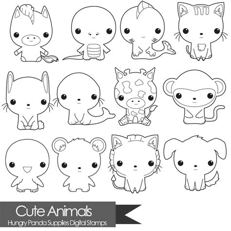 Animal Digital Stamp Cute Digital Stamps Commercial Use Etsy