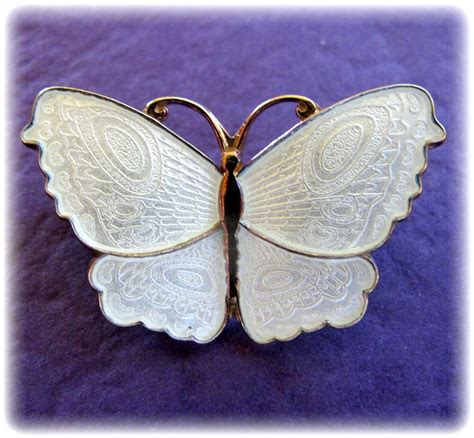 Norway White Guilloche Enamel Butterfly Pin By Arne Nordlie From