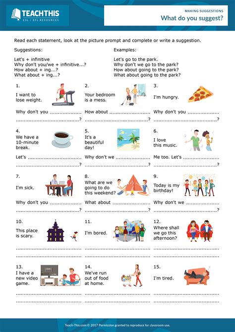 Esl Making Suggestions Worksheet Reading And Writing Activity