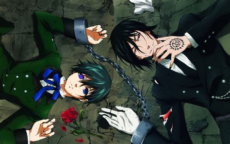 Allmale Blackhair Blueeyes Bondage Chain Cielphantomhive Flowers