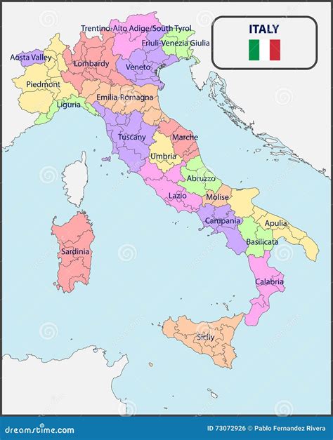 Mapa Político De Italia Con Nombres Ilustración Del Vector Imagen