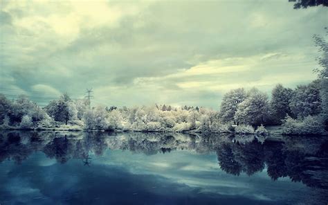 Water Clouds Landscapes Nature Winter Snow Power Lines Lakes Skyscapes