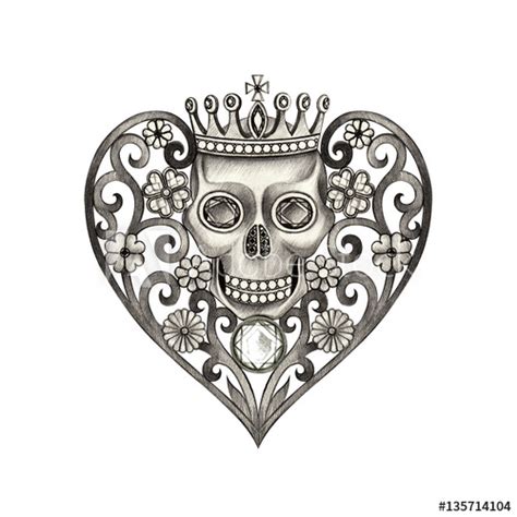 Heart Tattoo Art Design Skull Mix Skull Art Skull Artwork Hand
