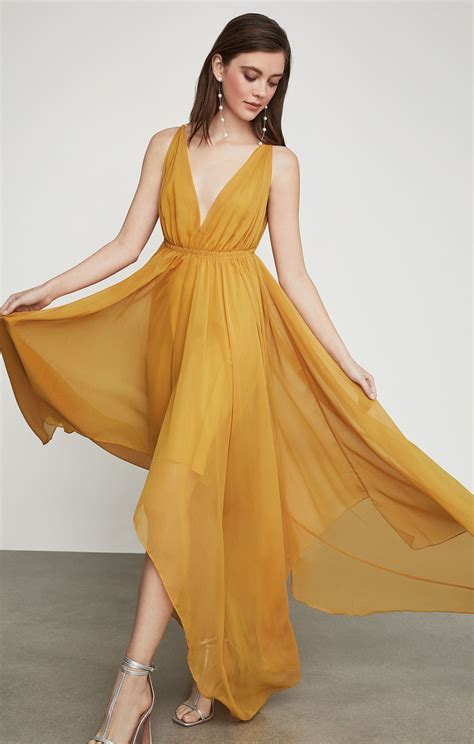 Draped Chiffon Maxi Dress Yellow Bridesmaid Dresses