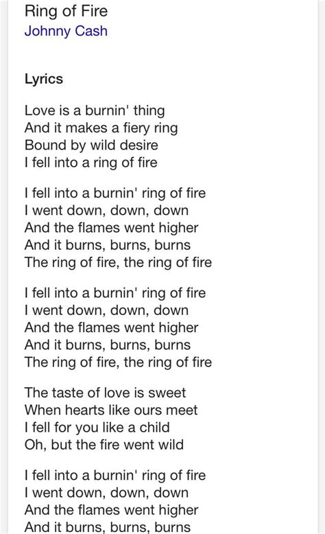 Ring Of Fire Lyrics Johnny Cash One Of The Best Songs Ever Fire